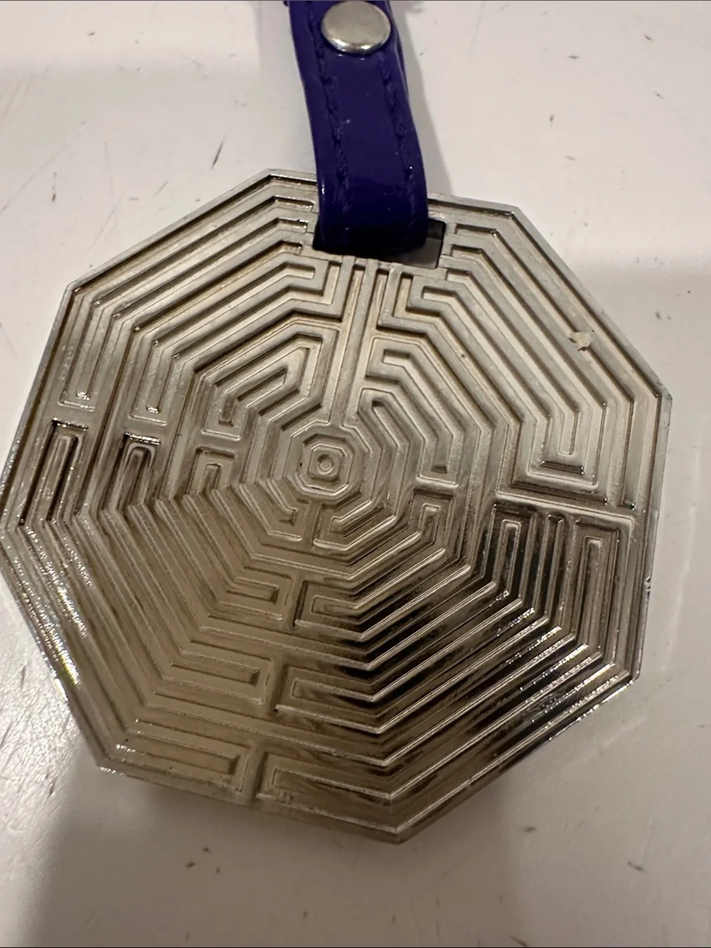 Versace Style Greco Key Engraved Key Chain on Purple Patent Leather Tab